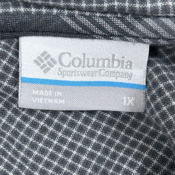 Columbia Two Times Shirt Women’s 1X Gray Check Hooded Pockets Button Down Plus - Picture 6 of 8